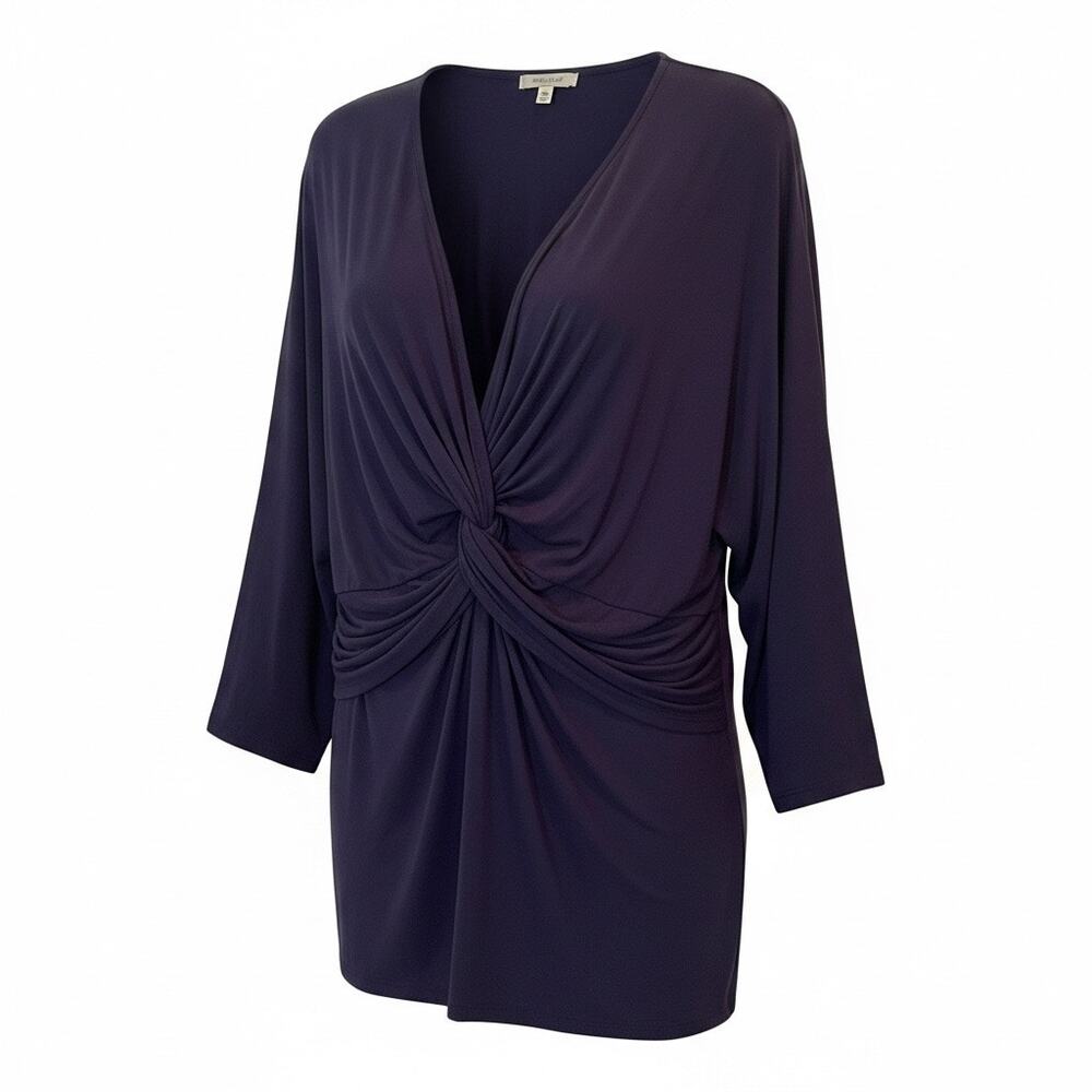 Kiyonna 4X Navy Blue Twist Front Top Draped V-Neck Stretch Plus Size